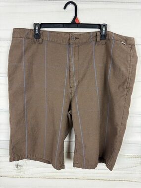 Vans Brown Shorts with Light Blue Pinstripes